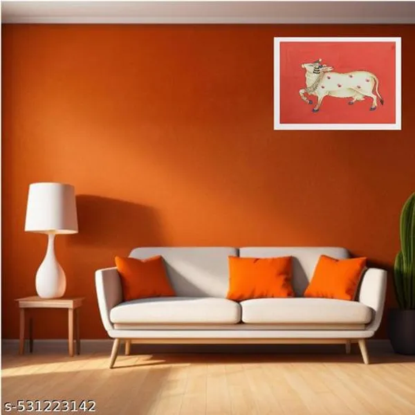 A4_Size_White_Photo_Frame_Pichwai_Cow_Lotuss_&_Bells_Photo_Frame_Office_,_Home_,_Hall_Decoretive