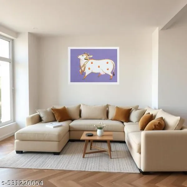 A4_Size_White_Photo_Frame_Pichwai_Cow_Lotuss_&_Bells_Photo_Frame_Office_,_Home_,_Hall_Decoretive