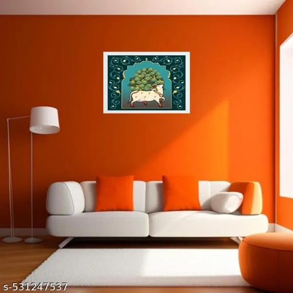 A4_Size_White_Photo_Frame_Pichwai_Cow_Lotuss_&_Bells_Photo_Frame_Office_,_Home_,_Hall_Decoretive