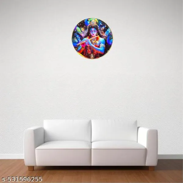 Krishna_With_Flute_V_Golden_Round_Frame_Size_12_*_12_Inch_Your_Home_,_Office_Decorative_1