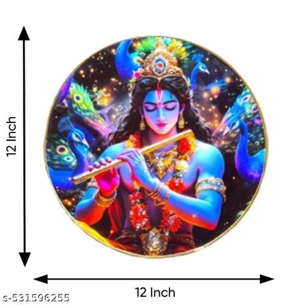 Krishna_With_Flute_V_Golden_Round_Frame_Size_12_*_12_Inch_Your_Home_,_Office_Decorative_1