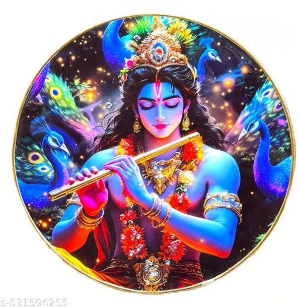 Krishna_With_Flute_V_Golden_Round_Frame_Size_12_*_12_Inch_Your_Home_,_Office_Decorative_1