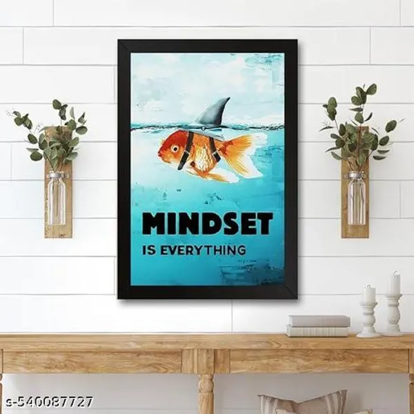 Printed_Photo_Frame_Matte_Painting_For_Home_Office_Studio_Living_Room_Decoration_108X12_Inch_Black_Framed__Mindset_Is_Everything_Motivational_Shark_Fish