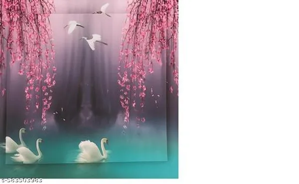 Premium_3D_Wall_Scenery__White_Swans_In_Turquoise_Lake_With_Flying_Cranes_&_Pink_Cherry_Blossoms__Elegant_Nature_Wall_Decor