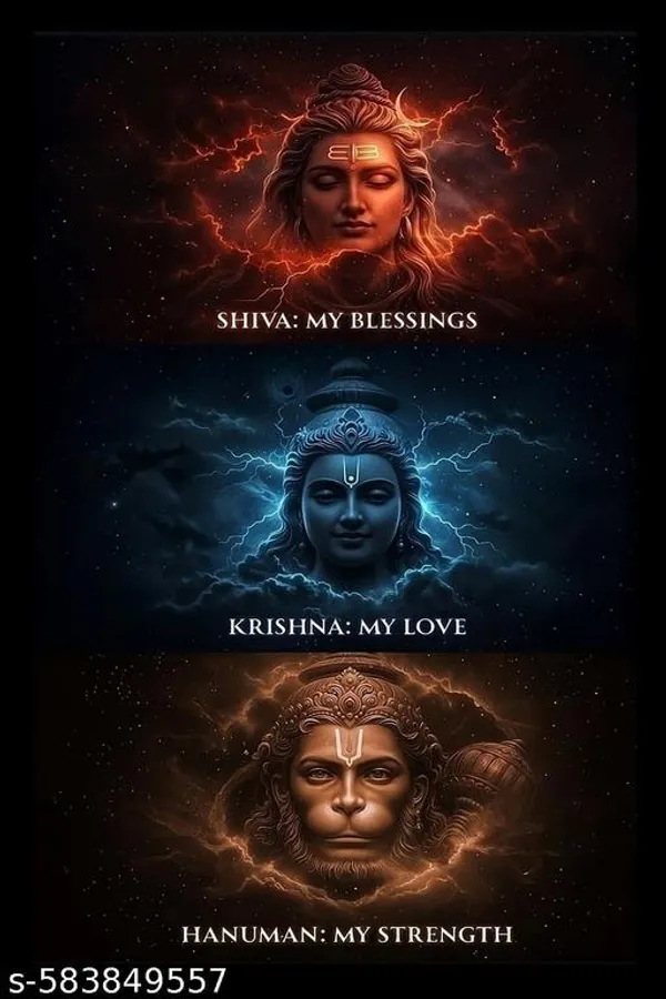 Shiva_Krishna_Hanuman_Motivational_Plastic_Wall_Frame__A4_Size