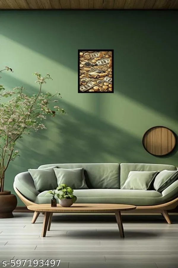 Luxury_Lifestyle_Wall_Frame__Gold_Car,_Money_&_Watch_Design__Black_Wooden_Frame_10X13_Inch