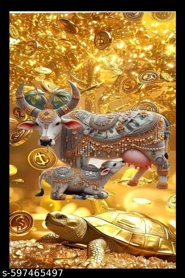 Gold_Cow_With_Sea_Turtle_Vastu_Wall_Frame__Plastic_Frame__Home_&_Office_Decor