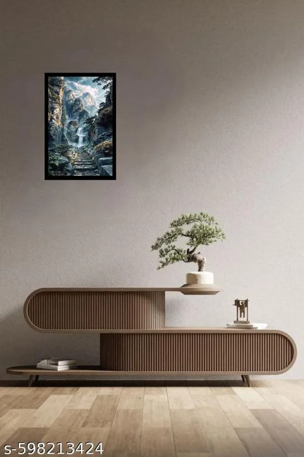 Majestic_Mountain_Waterfall_Temple_Art__10X13_Inch_Black_Wooden_Wall_Frame