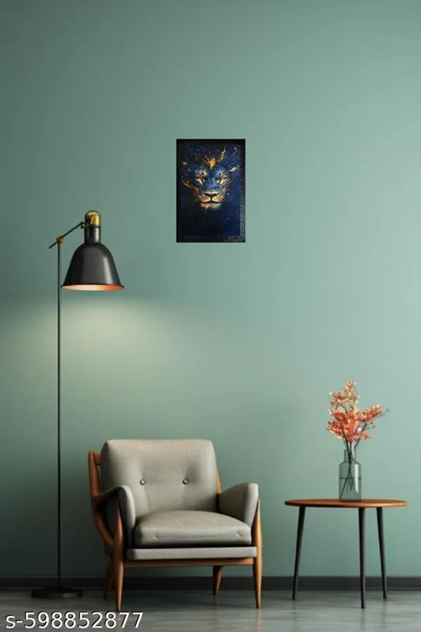 Golden_&_Blue_Lion_Face_Wooden_Frame__Premium_Wall_Art