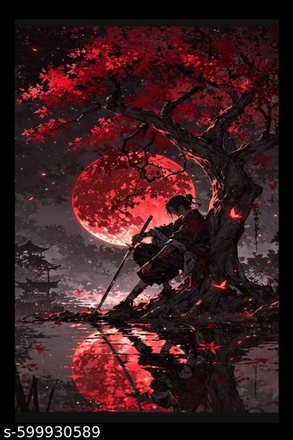 Samurai_Warrior_Under_Red_Moon_Canvas_Wall_Frame