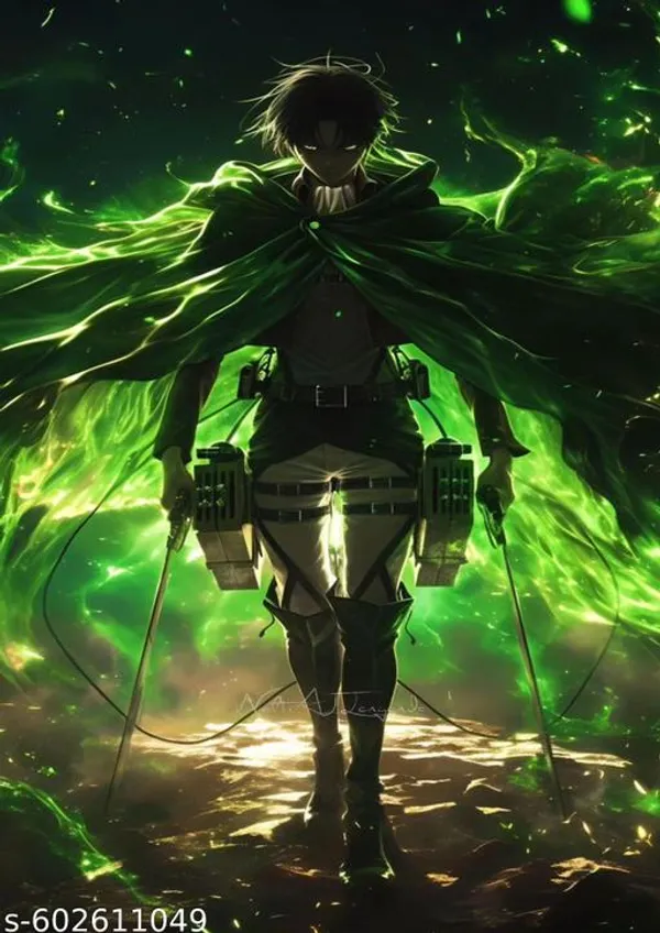 Attack_On_Titan__Levi_Ackerman_Green_Power_Wooden_Wall_Frame