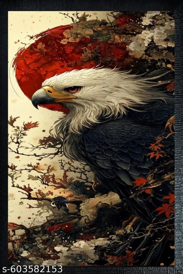 “Majestic_Eagle_With_Red_Sun”_Artistic_Wooden_Wall_Frame