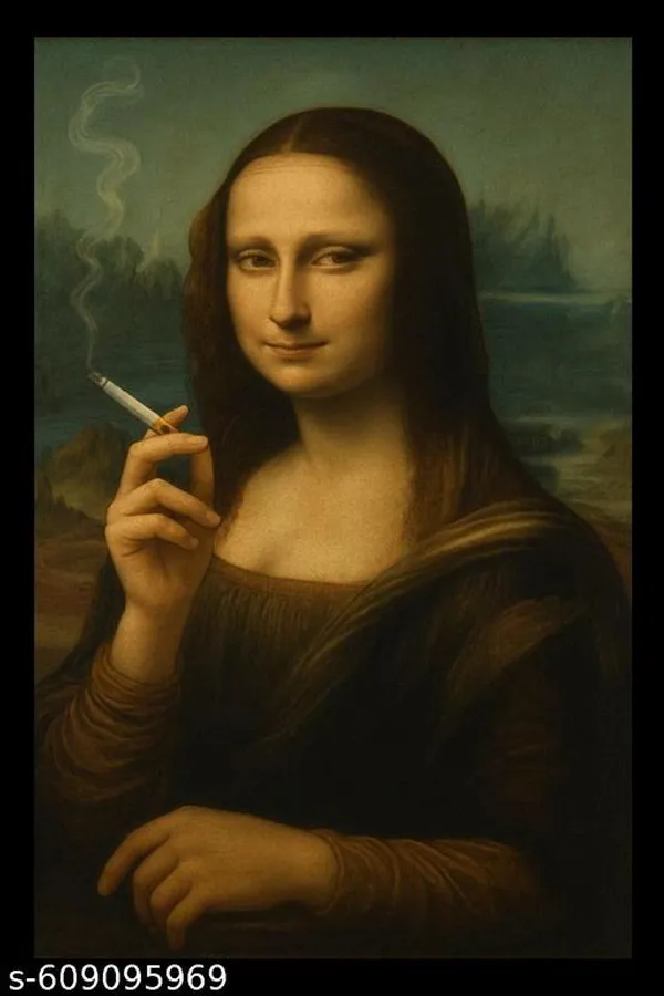 Mona_Lisa_Smoking_Painting_With_Wooden_Frame