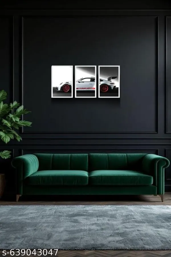 Walllane_Set_Of_3__Porsche_Gt3_Rs_Super_Car_Framed_Wall_Paintings__Modern_Automotive_Triptych_Art_For_Bedroom,_Living_Room_&_Office_Decor
