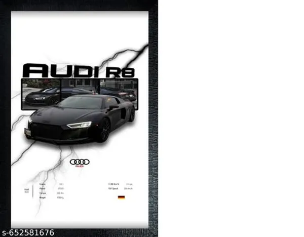 Audi_R8_V10_Plus_Supercar_Black_Highperformance_Car_Framed_Hd_Wall_Art_Poster_For_Bedroom,_Office_&_Garage_Decor