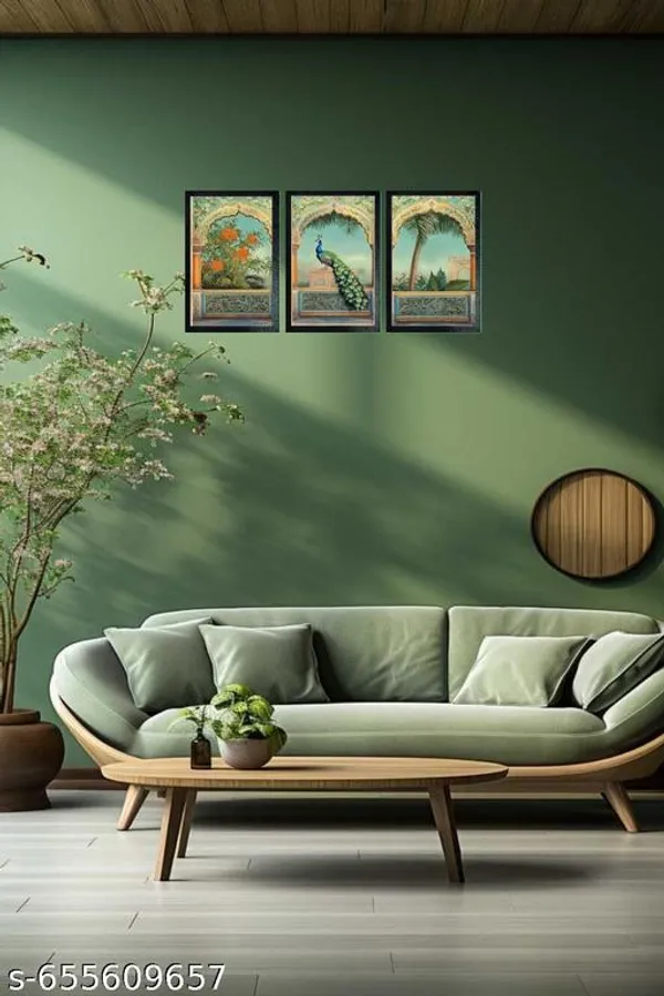 Elegant_3Panel_Traditional_Indian_Art_Wall_Painting__Regal_Peacock_&_Mughal_Garden_Arch_Design__Ethnic_Home_Decor_Set