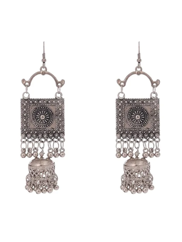 Oxidised_Silver_Square_Vintage_Pendant_Design_And_Hanging_Bells_Traditional_Indian_Style_And_Ethnic_Jewelry_Jhumka_Earrings_For_Women
