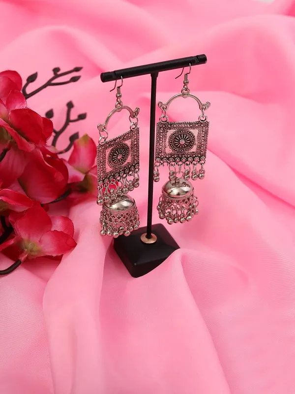 Oxidised_Silver_Square_Vintage_Pendant_Design_And_Hanging_Bells_Traditional_Indian_Style_And_Ethnic_Jewelry_Jhumka_Earrings_For_Women