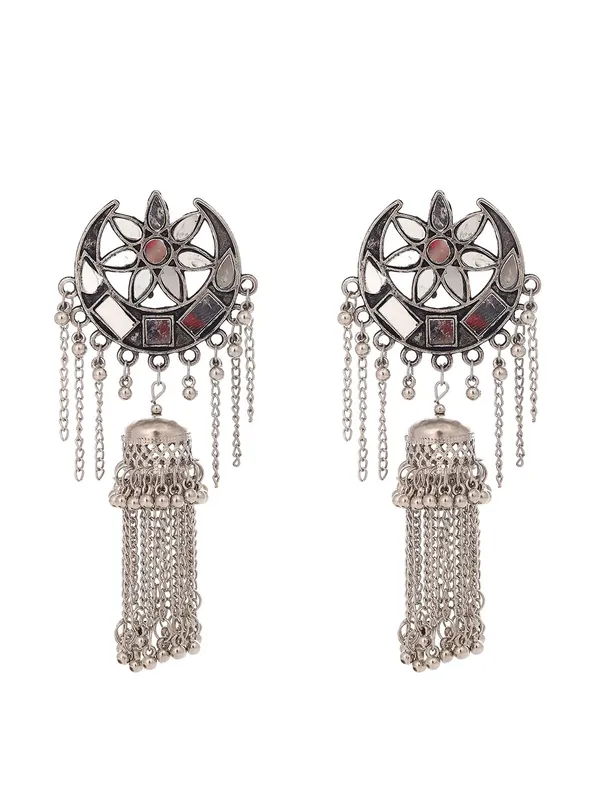 Oxidised_Silver_Intricate_Floral_Design_Dangling_Chains_And_Beads_Boho_Chic_Statement_Jewelry_Earrings_For_Women