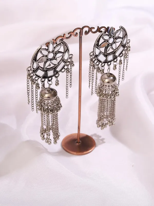 Oxidised_Silver_Intricate_Floral_Design_Dangling_Chains_And_Beads_Boho_Chic_Statement_Jewelry_Earrings_For_Women