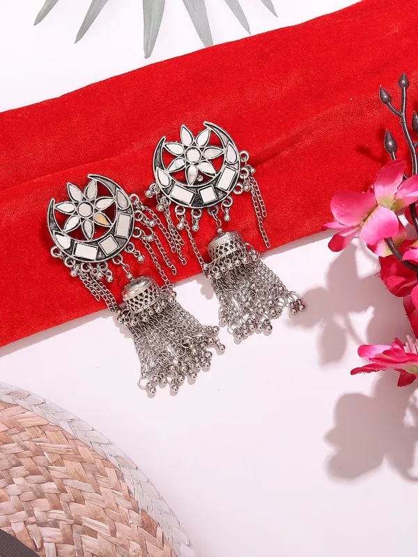 Oxidised_Silver_Intricate_Floral_Design_Dangling_Chains_And_Beads_Boho_Chic_Statement_Jewelry_Earrings_For_Women
