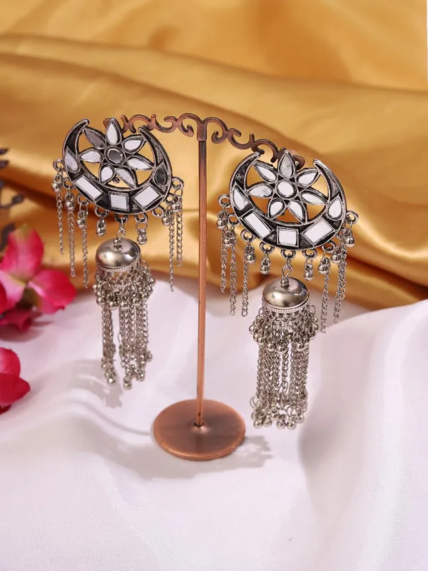 Oxidised_Silver_Intricate_Floral_Design_Dangling_Chains_And_Beads_Boho_Chic_Statement_Jewelry_Earrings_For_Women