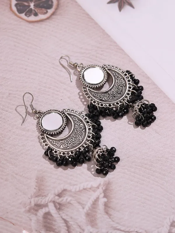 Vintage_Oxidised_Silver_Round_Pendant_Design_With_Hanging_Bells_And_Traditional_Indian_Ethnic_Jewelry_And_Antique_Boho_Dangle_Jhumka_Earrings_For_Women