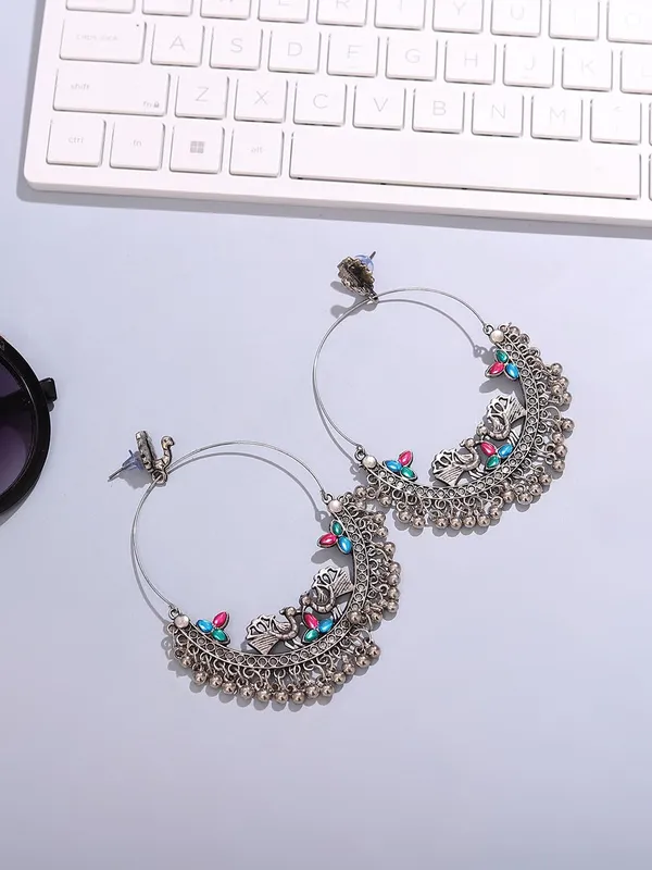 Oxidised_Silver_Plated_Multicolour_Beads_And_Pearl_Drops_Traditional_Indian_Jewelry_Chandbali_Earrings_For_Women
