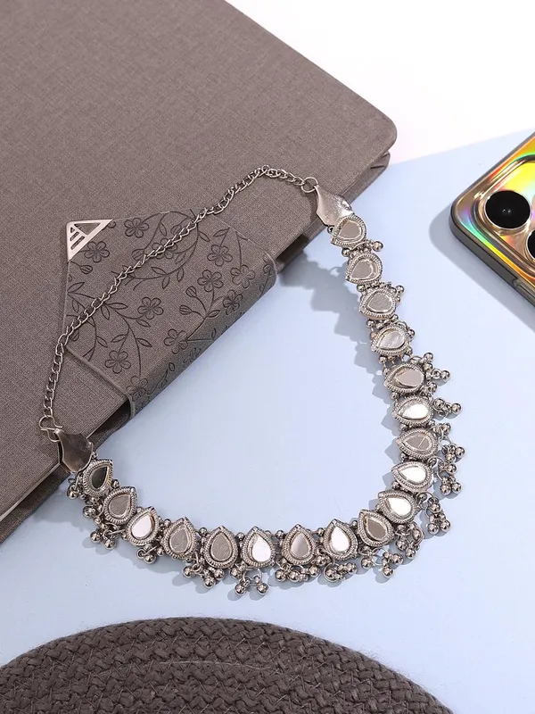 Oxidised_Silver_Teardrop_Choker_Necklace_With_Hanging_Beads_Ethnic_Jewelry_For_Women