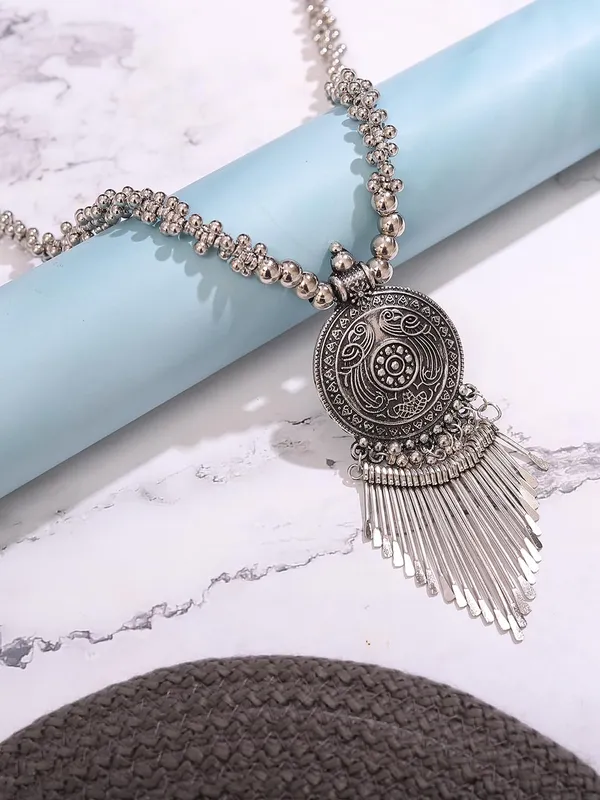Oxidised_Silver_Tribal_Pendant_Necklace_With_Antique_Finish_Chain_And_Metal_Tassels_And_Traditional_Ethnic_Jewelry_For_Women