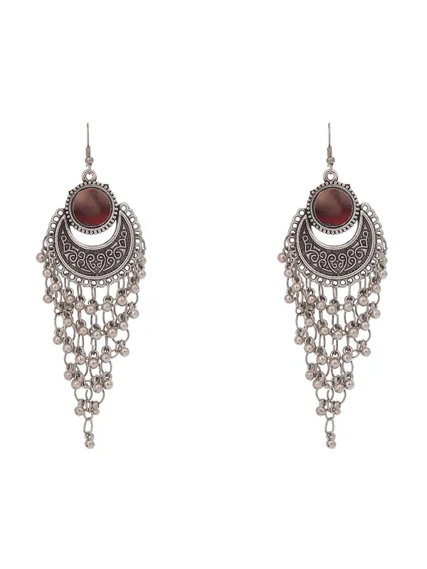 Oxidized_Silver_Dangle_With_Carnelian_Stones_Pearl_Fringe_And_Ethnic_Boho_Jewelry_And_Handmade_Indian_Style_Earrings_For_Women