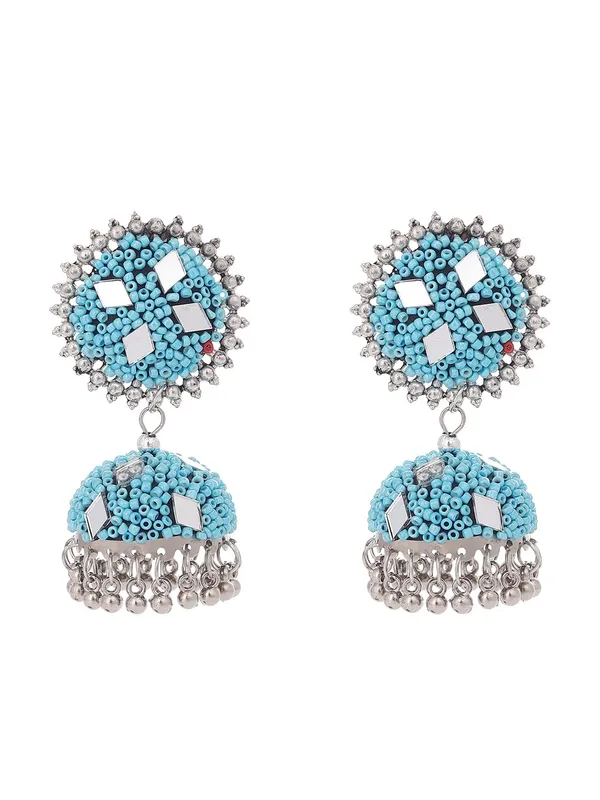 Sky_Blue_And_Orange_Ethnic_Turquoise_And_Crystal_Beaded_Traditional_Design_With_Pearl_Danglers_Festive_Indian_Jewelry_Jhumka_Earrings_For_Women_Pack_Of_2