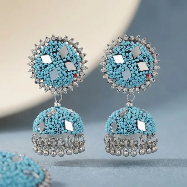 Sky_Blue_And_Orange_Ethnic_Turquoise_And_Crystal_Beaded_Traditional_Design_With_Pearl_Danglers_Festive_Indian_Jewelry_Jhumka_Earrings_For_Women_Pack_Of_2