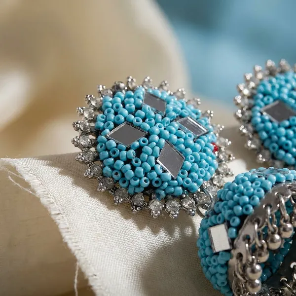 Sky_Blue_And_Orange_Ethnic_Turquoise_And_Crystal_Beaded_Traditional_Design_With_Pearl_Danglers_Festive_Indian_Jewelry_Jhumka_Earrings_For_Women_Pack_Of_2