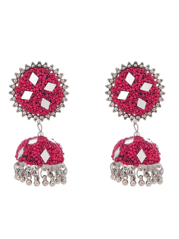Magenta_Ethnic_Turquoise_And_Crystal_Beaded_Traditional_Design_With_Pearl_Danglers_Jhumka_Earrings_For_Women