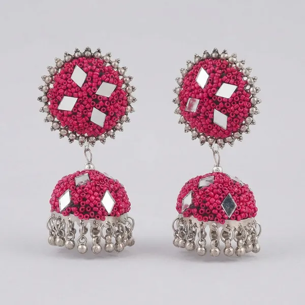 Magenta_Ethnic_Turquoise_And_Crystal_Beaded_Traditional_Design_With_Pearl_Danglers_Jhumka_Earrings_For_Women