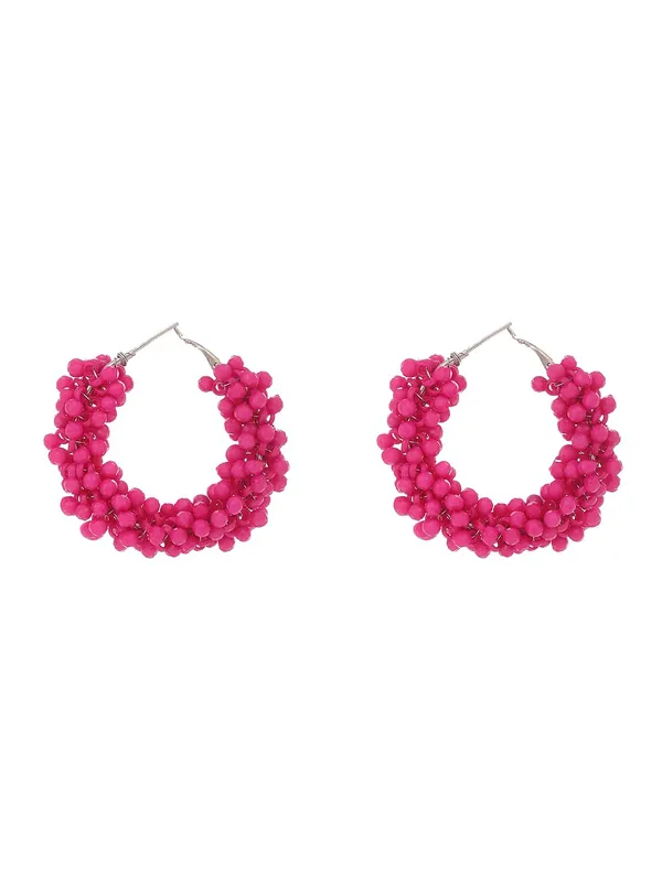 Pink_And_Red_Bead_Classic_Minimalist_Beaded_Jewelry_Hoop_Earrings_For_Women_Pack_Of_2