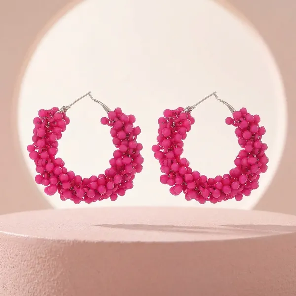 Pink_And_Red_Bead_Classic_Minimalist_Beaded_Jewelry_Hoop_Earrings_For_Women_Pack_Of_2