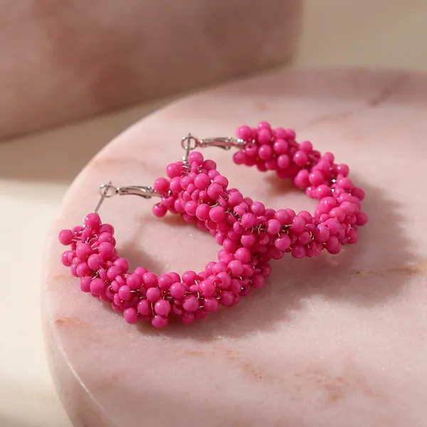Pink_And_Red_Bead_Classic_Minimalist_Beaded_Jewelry_Hoop_Earrings_For_Women_Pack_Of_2
