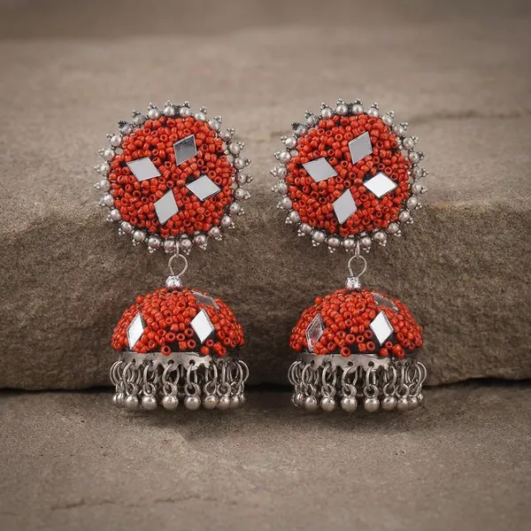 Sky_Blue_And_Orange_Ethnic_Turquoise_And_Crystal_Beaded_Traditional_Design_With_Pearl_Danglers_Festive_Indian_Jewelry_Jhumka_Earrings_For_Women_Pack_Of_2