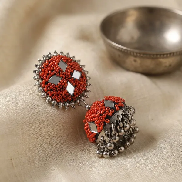 Sky_Blue_And_Orange_Ethnic_Turquoise_And_Crystal_Beaded_Traditional_Design_With_Pearl_Danglers_Festive_Indian_Jewelry_Jhumka_Earrings_For_Women_Pack_Of_2
