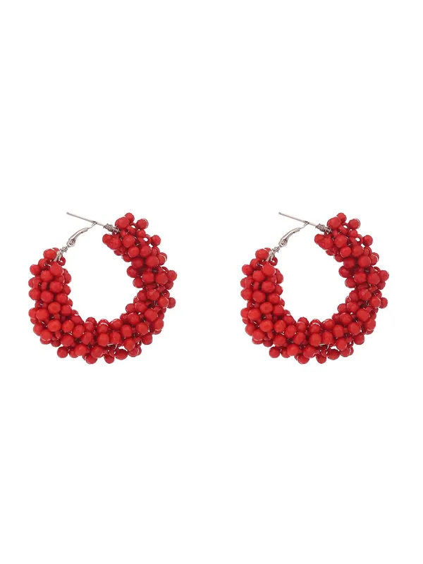 Pink_And_Red_Bead_Classic_Minimalist_Beaded_Jewelry_Hoop_Earrings_For_Women_Pack_Of_2