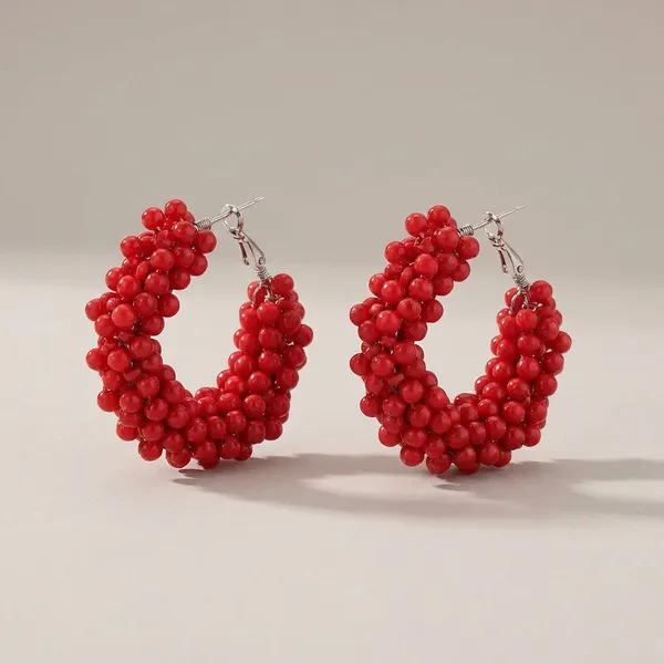 Pink_And_Red_Bead_Classic_Minimalist_Beaded_Jewelry_Hoop_Earrings_For_Women_Pack_Of_2