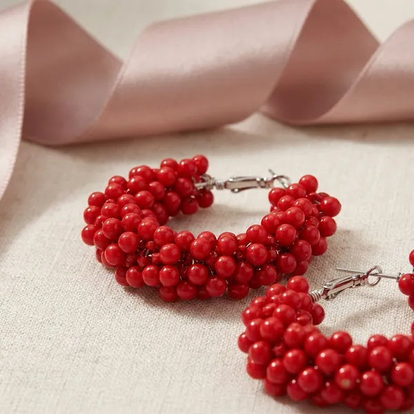 Pink_And_Red_Bead_Classic_Minimalist_Beaded_Jewelry_Hoop_Earrings_For_Women_Pack_Of_2