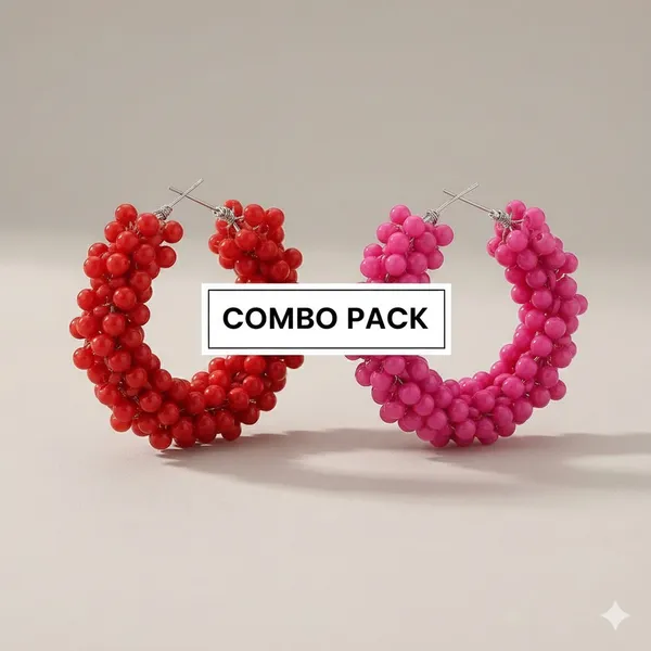 Pink_And_Red_Bead_Classic_Minimalist_Beaded_Jewelry_Hoop_Earrings_For_Women_Pack_Of_2
