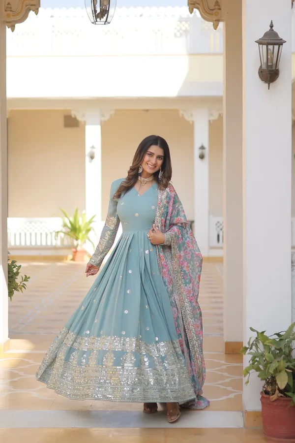 Sky_Blue_Faux_Georgette_With_Embroidery_Zari_Sequins_Work_Readymade_Gown_For_Women