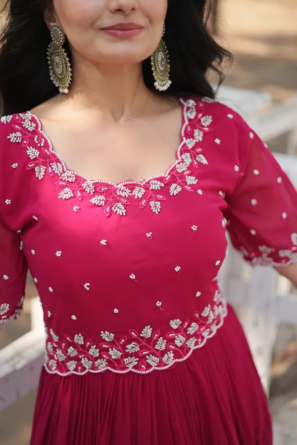 Pink_Faux_Blooming_Readymade_Gown_For_Women