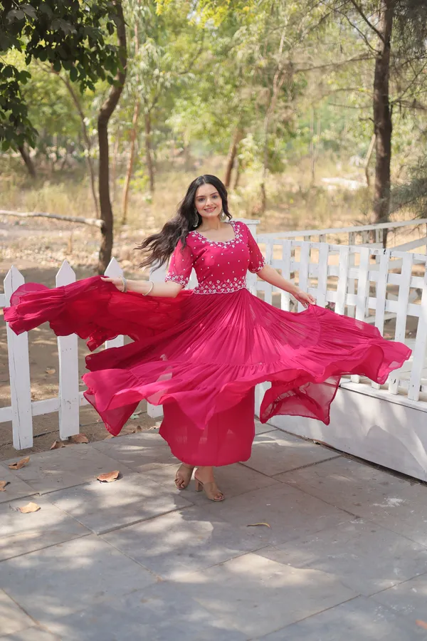 Pink_Faux_Blooming_Readymade_Gown_For_Women