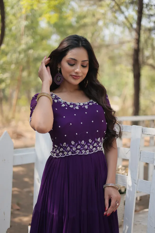 Purple_Faux_Blooming_Readymade_Gown_For_Women
