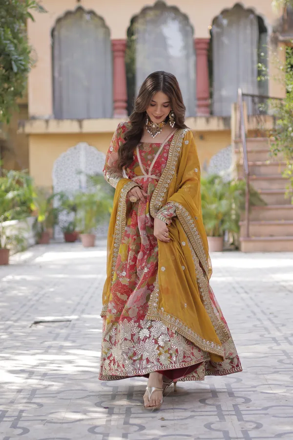 Red_Russian_Silk_Readymade_Alia_Cut_Gown_With_Dupatta_Set_For_Women